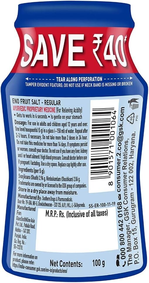 GSK Eno Regular, 100 grams  Free Shipping